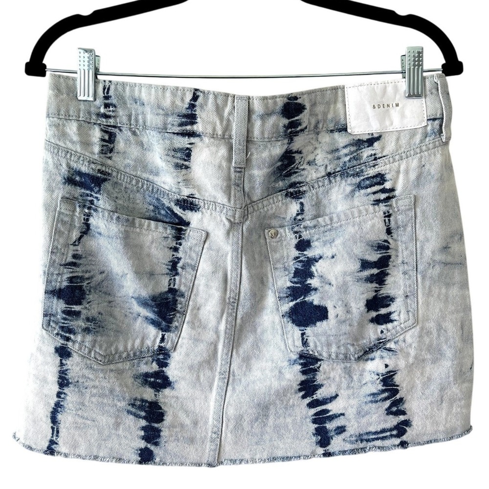 H&M &Denim Tie Dye Denim Mini Skirt Sz S Acid Wash Raw Hem‎ Y2K Indie Sleaze - Picture 3 of 7
